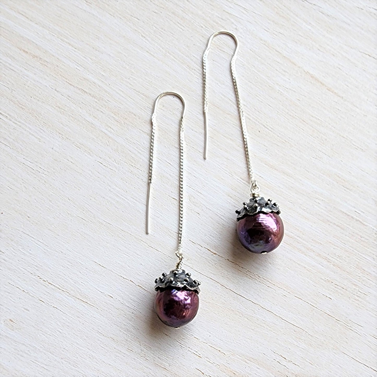 True Grit Purple Pearl Threader Earrings